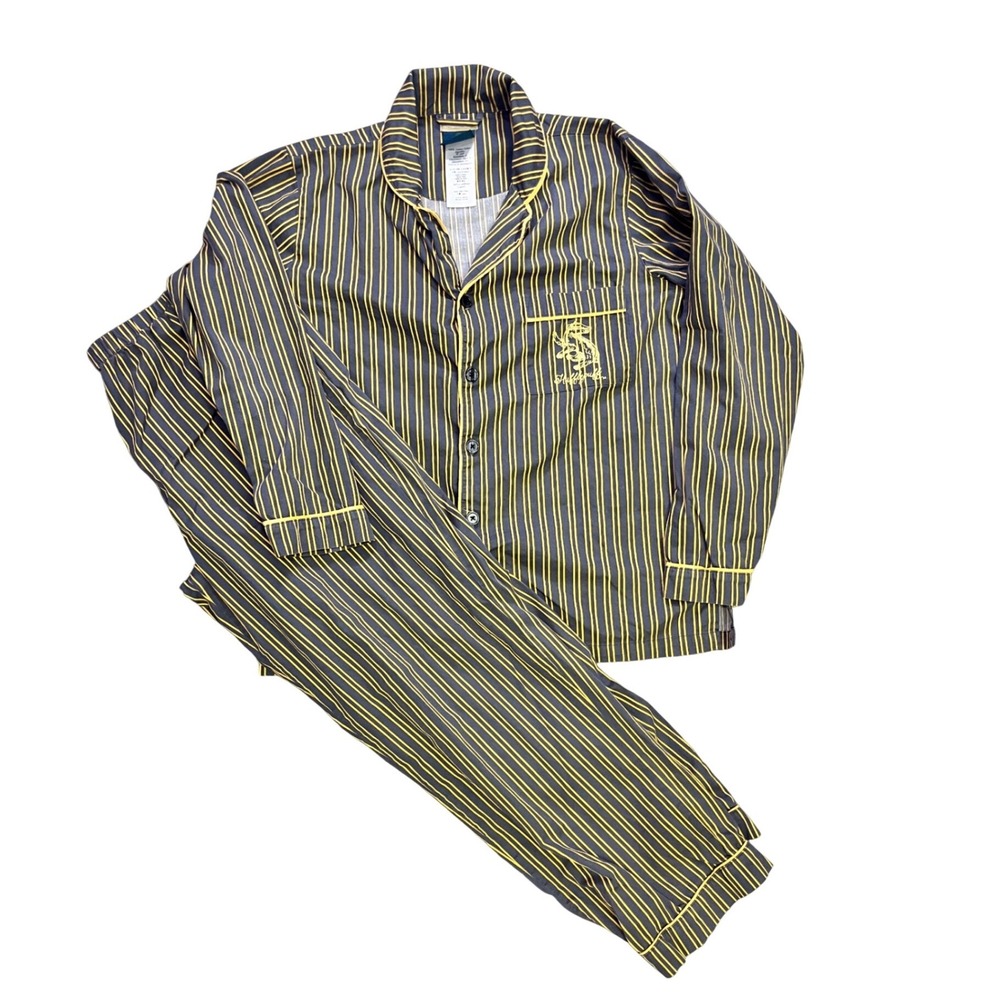Harry Potter Hufflepuff Pajamas Set Mens Small Striped Button Down‎ Top Pants